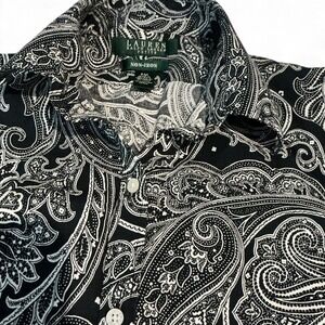 Lauren Ralph Lauren Petite Black White Paisley Non Iron Button Up Shirt Women PM